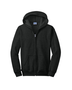 Branded Gildan Youth Heavy Blend Full-Zip Hooded Sweatshirt.