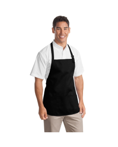 Branded Port Authority Medium-Length Apron with Pouch Pockets.