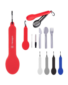 Branded Travel Utensil Set With Silicone Holder