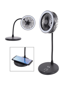 Branded Desktop Fan With Ring Light & Wireless Charger