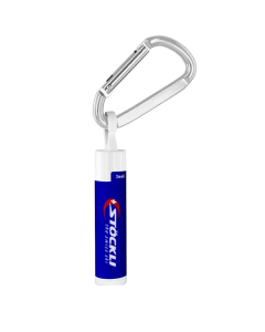 Promotional SPF 15 Lip Balm in White Tube with Hook Cap and Carabiner