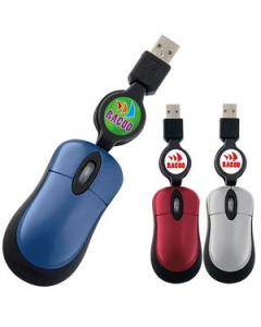Promotional Good Value Mini Optical USB Mouse w Retractable Cord