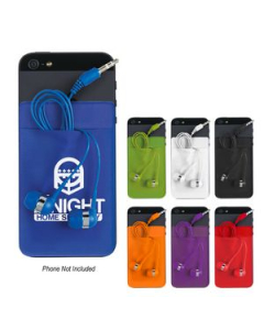 Promotional Stretch Phone Card Sleeve With Earbuds