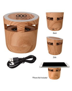 Branded Woodgrain Wireless Charging Pad And Speaker