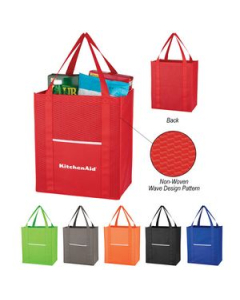 Branded Wave Design NonWoven Shopper Tote Bag