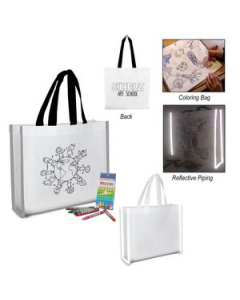 Branded Reflective NonWoven Coloring Tote Bag With Crayons