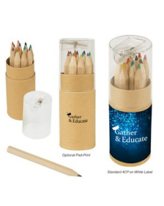 Branded 12 Piece Colored Pencil Set in Tube with Sharpener