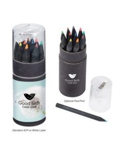 Branded Blackwood 12 Piece Colored Pencil Set in Tube with Sharpener