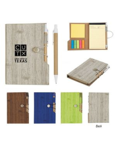 Promotional Woodgrain Look Notebook With Sticky Notes And Flags