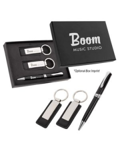 Branded Executive Pen And Leatherette Key Tag Box Set