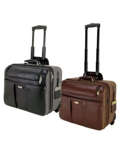 Branded Palermo Brown Napa Leather/Canvas Trolley Case