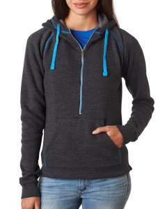 Branded J America Ladiesâ€™ Triblend Half-Zip Fleece with Hood 
