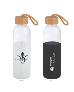 Branded 18 oz Glass Bottle with Bamboo and Silicone