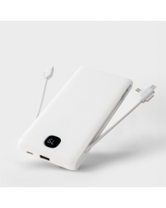 10,000 mAh Power Bank with Built-in Cables and Retractable AC Wall Plug