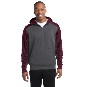 Branded Sport-Tek Tech Fleece Colorblock 1/4-Zip Hooded Sweatshirt